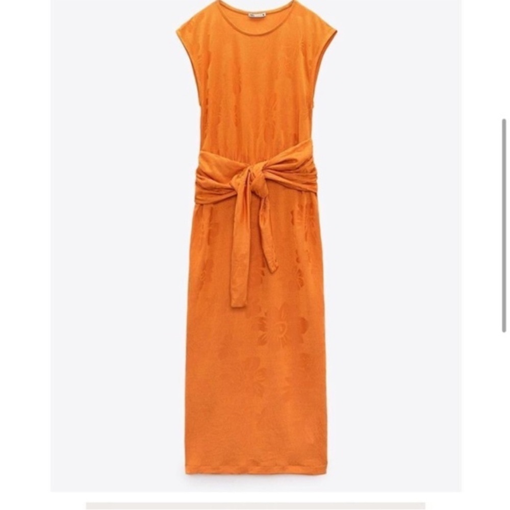 Zara Vibrant Orange with florals Midi Dress
